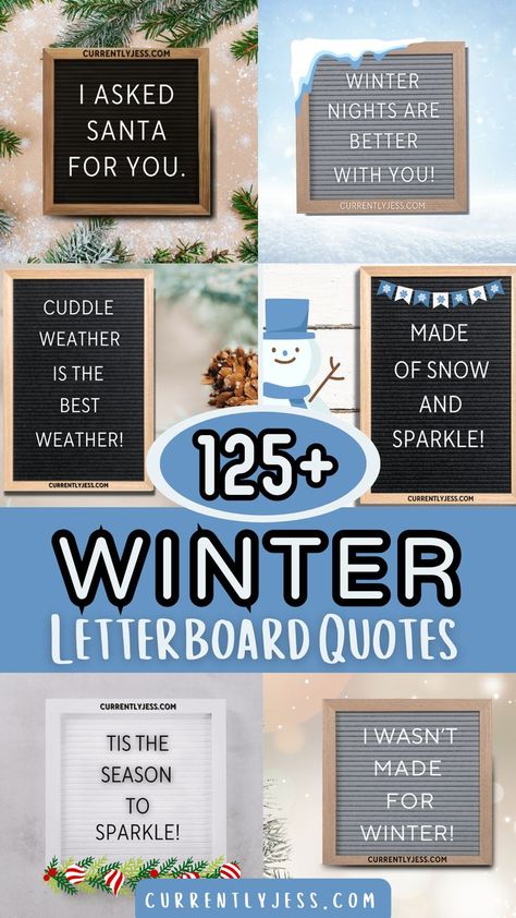 Cozy up your winter decor with our collection of 125+ winter letter board quotes that are snow adorable! From cute and festive to heartwarming and funny, find the perfect quote to brighten up your home, scrapbook, or holiday gatherings. Dive into a flurry of creative ideas and make your winter season extra special! Snow Letterboard Quotes, Winter Letterboard Quotes Funny, Christmas Word Board, Winter Sayings For Letter Boards, Winter Sayings For Signs, Winter Letterboard Quotes, Christmas Message Board, Holiday Letter Board Ideas, Winter Letterboard