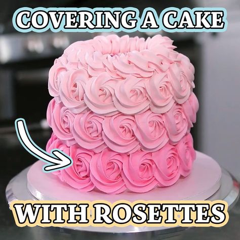 Learn How To Cover A Cake In Rosettes! 🍰 | cake | Learn How To Cover A Cake In Rosettes! 🍰 | By Neurotic Mom Rosettes On Cake, Rosette Sheet Cake Ideas, How To Make A Rosette Cake, Rosette Border Cake, Rosettes Cake, Piped Rosette Cake, How To Make Rosettes, Surprise Cake, Mom Recipes