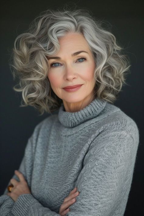 Mid Length Curly Hairstyles, Natural Curly Hair Cuts, Grey Curly Hair, Hairstyles For Women Over 60, Blending Gray Hair, Hair Ponytail Styles, Haircut And Color, Curly Hair Cuts, Hair Inspo Color