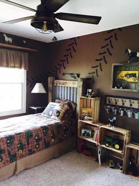 Toddler Tractor Bedroom, Tractor Bedroom Decor, John Deere Room Ideas Kids, John Deer Bedrooms, Tractor Boy Room, Tractor Boys Bedroom, Tractor Kids Room, Toddler Tractor Room, Boys Tractor Room