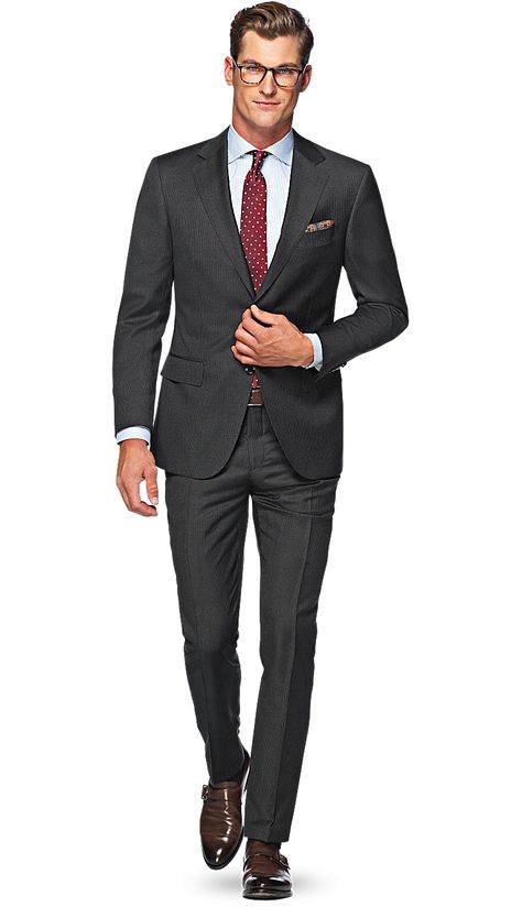 Jacket Dark Grey Pinstripe Napoli P1104i-jd | Suitsupply Online Store Gents Suits, Suited Men, Dress Jackets, Red Tuxedo, Dark Gray Suit, Wool Jackets, Men's Business Outfits, Charcoal Suit, Men's Business Suits