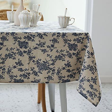 Square Dinning Table, Thanksgiving Props, Amalfi Garden, Cozy Modern Cottage, Dark Blue Table, Toile Tablecloth, Picnic Indoor, Organic Coastal, Cover Wrinkles