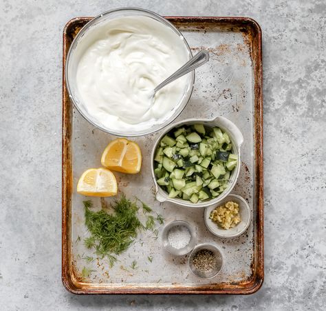 This is a delicious dairy-free keto tzatziki sauce that has super simple ingredients and a ton of flavor. This sauce is the perfect addition to roasted meats and veggies. Keto, Whole30, and Paleo compliant. Keto Tzatziki, Creamed Cucumbers, Chicken On A Stick, Keto Sauces, Tzatziki Sauce, Greek Chicken, Roasted Meat, Unsweetened Coconut, Vegetarian Paleo