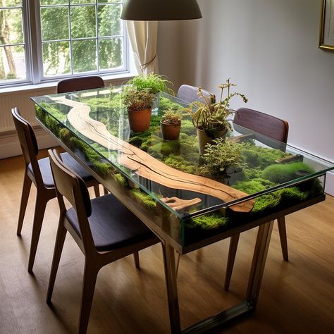 Dining room terrarium tables are innovative and visually captivating furniture pieces that combine the functionality of a dining table with… | Instagram Terrarium Table, Tanaman Air, Sand Design, Diy Resin Table, Beautiful Terrariums, Art Miniature, Resin Furniture, Deco Floral, Coffee Table Design