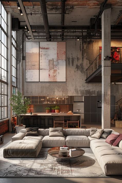 Light Industrial Interior Design, Bedroom English Country, Ralph Lauren Bedroom English Country, Loft Bedroom Design Ideas, Loft Bedroom Design, Modern Loft Bedroom, Urban Loft Apartment, Interior Design Loft Style, Exposed Ductwork