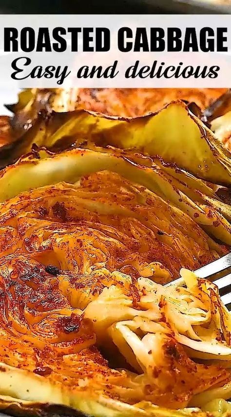 Please, click on the link above (Cooktoria.com) to see the full recipe and instructions. Happy cooking! Roasted Cabbage Steaks, Baked Cabbage, Cabbage Steaks, Roasted Cabbage, Cabbage Recipe, Cabbage Recipes, Veggie Dishes, Easy Delicious, Vegan Dinners