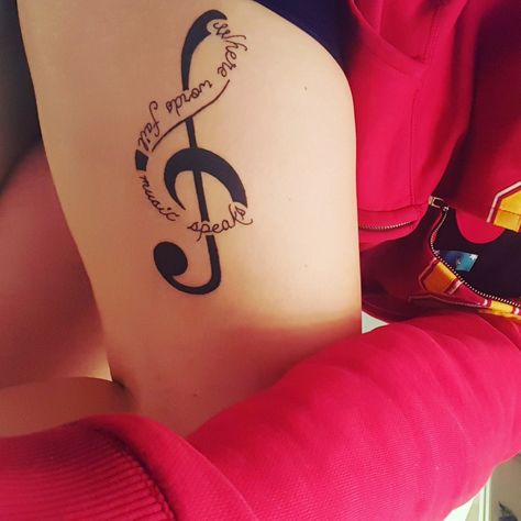 Music Sister Tattoo, Music Neck Tattoos Women, Music Meaning Tattoo, Music Is What Feelings Sound Like Tattoo, Musical Note Tattoos For Women, Love For Music Tattoo, When Words Fail Music Speaks Tattoo, Where Words Fail Music Speaks Tattoo, Music Tatoos Woman Small