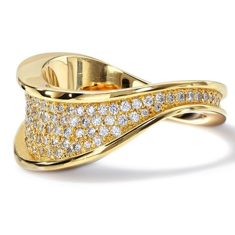 Katkim Grande Trace ring Luxury Hallmarked Yellow Gold Bangle, Luxury Yellow Gold Multi-strand Jewelry, Luxury Gold-tone Statement Bangle, Luxury Gold-tone Luxury Bangle, Yellow Gold Diamond-accented Cuff Bangle, Wave Bracelet, Cognac Diamonds, Lace Bands, Wave Necklace