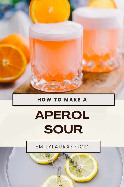 Sweet & sour, slightly bitter, and egg white fluffy, my Aperol Negroni Sour is sure to titillate all your senses. Made with just 5 ingredients in about 5 minutes, this gorgeous Malibu-sunset-hued cocktail is perfect for summer sipping. Aperol Sour, Aperol Cocktails, Aperol Drinks, Negroni Recipe, Pitcher Drinks, Cocktail Mixology, Pretty Cocktails, Sour Cocktail, Cocktail Drinks Recipes