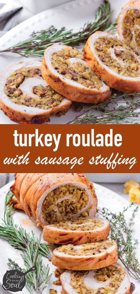 Sausage And Herb Stuffing, Turkey Tenderloin Recipes, Turkey Rolls, Turkey Roulade, Sausage Stuffing Recipe, Roulade Recipe, Sausage Stuffing, Herb Stuffing, Turkey Breast Recipe