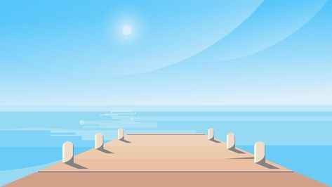 Sea pier on sunny day. Pier Illustration, Painting Inspo, Cartoon Background, Sunny Day, Vector Background, Sunny Days, The Sea, Sunnies, Vector Art