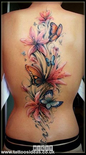 I have a different plan for my back tattoo, so maybe I'll incorporate this into my sleeve 3d Butterfly Tattoo, Lily Flower Tattoos, Butterfly Back Tattoo, Symbolic Meanings, Polynesian Tattoos, Geometric Tattoos, Geniale Tattoos, Lily Tattoo, Tattoo Women