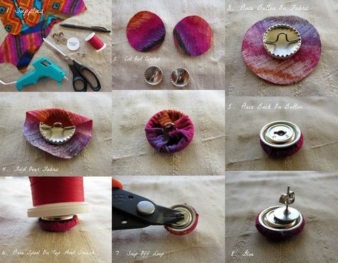 Essie Sews...: Covered Button Earrings Tutorial Fabric Button Earrings, Button Diy, Diy Fabric Jewellery, Country Jewelry, Earrings Tutorial, Diy Buttons, Earring Tutorial, Homemade Jewelry, Button Art