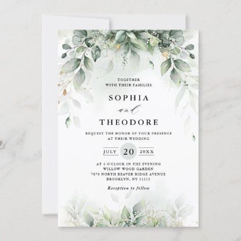 Wildflowers Illustration, Wildflowers Wedding, Modern Greenery, Square Wedding Invitations, Wildflower Wedding Invitations, Eucalyptus Wedding Invitation, Rustic Wedding Invitation, Watercolor Eucalyptus, Eucalyptus Branches