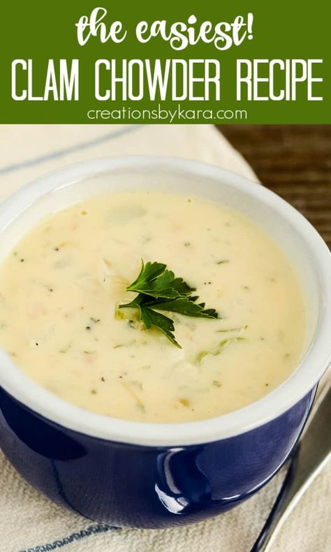 Ready in 30 minutes, this EASY CLAM CHOWDER is simply delicious! Loaded with potatoes and clams, and extra thick and creamy, it is comfort in a bowl! #easyclamchowder #newenglandclamchowder @Creations by Kara Easy Clam Chowder Recipe Simple, Clam Chowder Without Bacon, Clam Chowder With Canned Clams, Easy Clam Chowder Recipe, How To Cook Clams, Healthy Delicious Soups, Best Clam Chowder Recipe, Creamy Clam Chowder, Usa Recipes