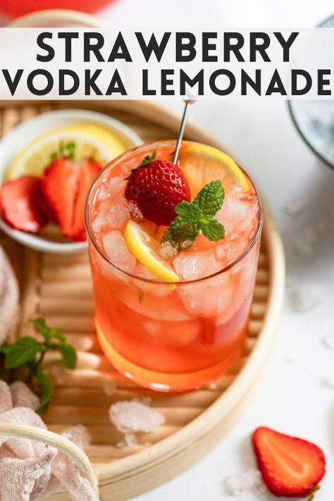 Indulge in the best of summer with this sweet and tangy Homemade Strawberry Lemonade Vodka. Crafted with fresh lemons and juicy strawberries, this refreshing cocktail is a must for those scorching summer days. Strawberry Lemon Cocktail, Fresca Cocktail Vodka, Summer Drinks With Vodka, Vodka Lemonade Pitcher, Refreshing Summer Drinks Alcohol, Summertime Alcoholic Drinks, Peach Lemonade Cocktail, Strawberry Vodka Lemonade, Vodka Lemonade Drinks