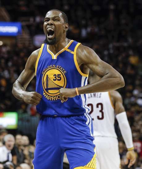 Golden State Warriors' Kevin Durant reacts in the fourth quarter during Game 3 of the 2017 NBA Finals at Quicken Loans Arena on Wednesday, June 7, 2017 in Cleveland, Ohio Photo: Carlos Avila Gonzalez, The Chronicle Kevin Durant Golden State Warriors, Kevin Durant Warriors, Nba Kevin Durant, Durant Nba, Golden State Warriors Basketball, In Five Years, Warriors Basketball, Painting References, Basketball Photography