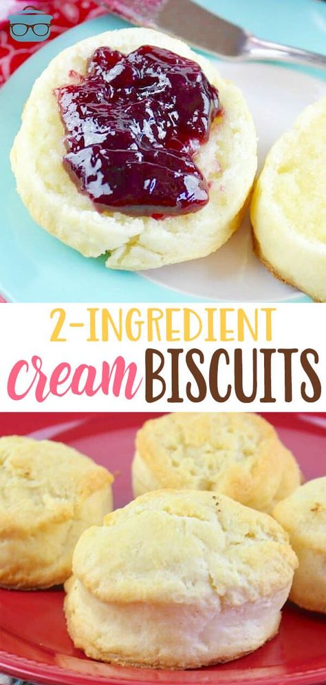 These 2-Ingredient Cream Biscuits are the easiest, fluffiest homemade biscuits ever! Just self rising flour and heavy cream with melted butter on top!  #Biscuits #2Ingredients #easy 2 Ingredient Biscuits, Easy Homemade Biscuits, Bistro Menu, Homemade Biscuits Recipe, 2 Ingredient Recipes, Future Chef, Cooking Meals, Cream Biscuits, Biscuit Recipes