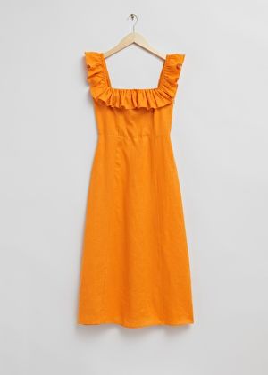 Dresses | Find your perfect dress | & Other Stories Orange Midi Dress, Belted Mini Skirt, Ruffled Neckline, Linen Midi Dress, Midi Ruffle Dress, Womens Fashion For Work, Dresses Uk, Blue Midi Dress, Fashion Story