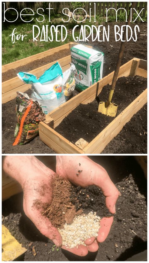 DIY Raised Garden Bed (and an easy soil mixture blend to fill it with) - Refresh Living Garden Bed Soil, Raised Garden Bed Soil, Garden Diy Decoration Ideas, Diy Raised Garden Bed, Soil Mixture, Gemüseanbau In Kübeln, Raised Gardens, Vegetable Garden Beds, Garden Bed Layout