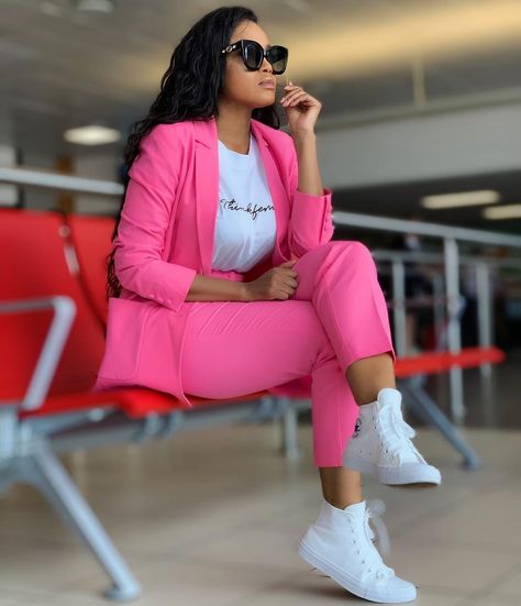 lerato-in-pink-suit Winter Dressing Style, Western Winter, Pearls Fashion, Suits And Sneakers, Winter Dressing, Monochromatic Fashion, Fashionable Work Outfit, Sassy Outfit, Stylish Work Attire