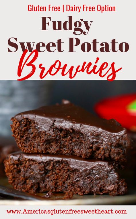 Gluten Free Fudgy Sweet Potato Brownies. These brownies are a delicious easy to make recipe. This gluten free recipe is a perfect fall treat. #glutenfreerecipes #glutenfree #glutenfreeanddairyfree #healthyrecipes #sweetpotatobrownies #glutenfreebrownies #falltreat Gluten Free Brownies Recipe, Potato Brownies, Easy Sweet Potato, Sweet Potato Brownies, Vegetarian Bake, Gluten Free Brownies, Chocolate Lava, Chocolate Lava Cake, Lava Cake