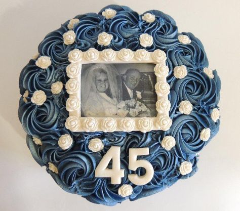 45th Sapphire Wedding Anniversary - Cake by Shereen 45th Wedding Anniversary Cake, Sapphire Cake, Anniversary Party Themes, Anniversary Cake With Photo, 45th Wedding Anniversary Gifts, Wedding Cake Videos, 45th Wedding Anniversary, Wedding Anniversary Cakes, Sapphire Anniversary