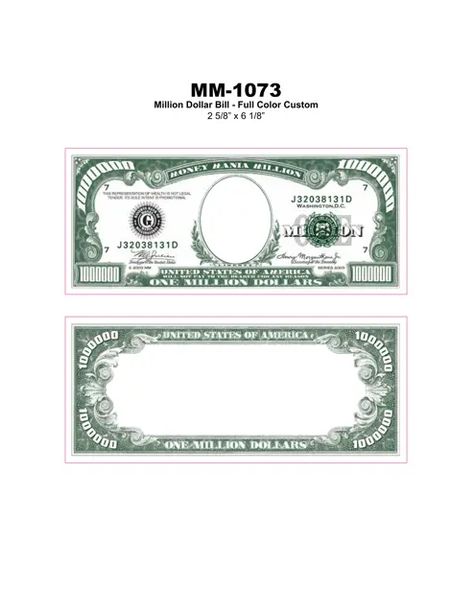 Full Color Million Dollar Bill Template Fake Dollar Bills Printable, Dollar Bill Template, Fake Money Printable, One Million Dollar Bill, Fake Dollar Bill, Play Money Template, Printable Play Money, Money Template, Money Printables