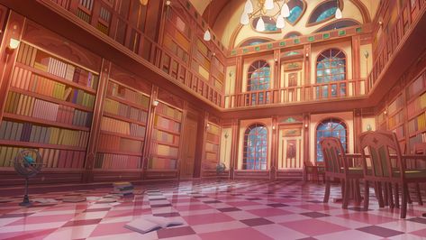 ArtStation - Fantasy library night ver Royal Library Fantasy Art, Grand Library Concept Art, Magic Library Concept Art, Library Background Aesthetic, Anime Library Background, Majestic Library, Anime Library, Fantasy Library, Library Background