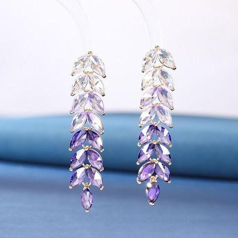 Color: Purple Purple Prom Jewelry, Purple Earrings Aesthetic, Light Purple Jewelry, Purple Dress Accessories, Prom 2k24, Korean Fairy, Purple Wedding Jewelry, Prom 23, Purple Drop Earrings