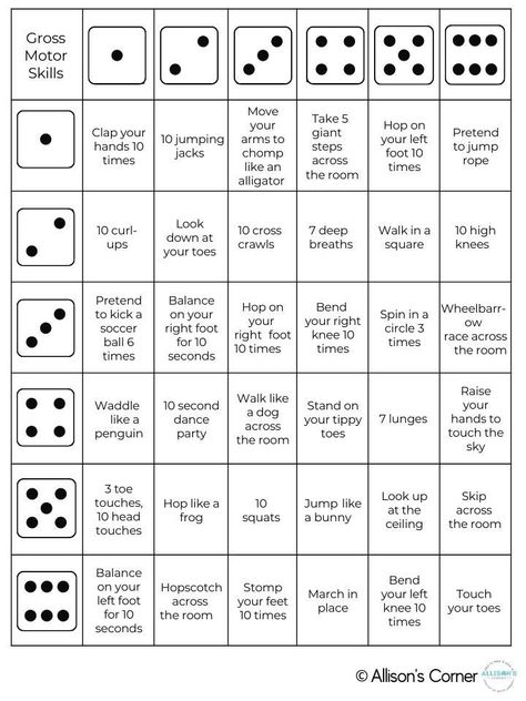 DIGITAL DOWNLOAD: Enjoy using this gross motor game for student while participating in therapy sessions, classroom activities or while at home. These charts feature the option to use one die or two dice and act as a perfect opening activity, closing activity or movement break throughout the day. This activity requires no equipment (other than dice), so is a great tool for traveling therapists or teachers with limited space. Group therapy idea: Print multiple copies, and have students color in ea Roll The Dice Movement Game, Roll A Topic Dice Games, Dice Therapy Game, Group Session Activities, Gross Motor Activities For Seniors, Roll A Monster Dice Game, Activities For Teens Group, Dice Breakers, Group Therapy Games