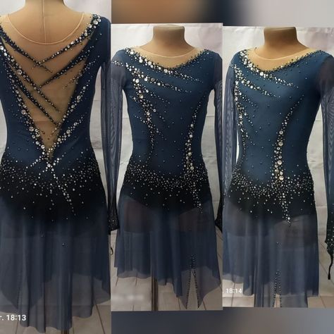 Black And Blue Figure Skating Dress, Navy Blue Figure Skating Dress, Ice Dance Dress, 2010 Outfits, Ballroom Dress Inspiration, Figure Skating Competition Dresses, Figure Skating Outfits, Figure Skating Costumes, Figure Skating Dress