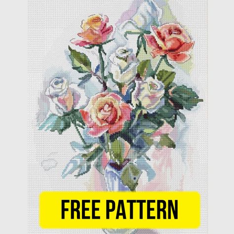 Watercolour Roses, Counted Cross Stitch Patterns Free, Free Cross Stitch Designs, Free Cross Stitch Pattern, Cross Stitch Needles, Beautiful Cross Stitch, Cross Stitch Patterns Flowers, Cross Stitch Rose, Cross Stitch Fabric