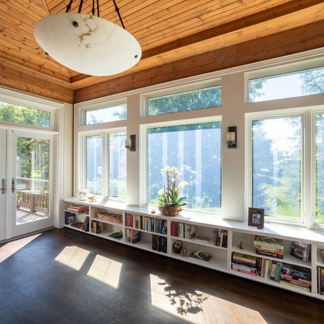 75 Sunroom Ideas You'll Love - March, 2024 | Houzz Interior Doors To Sunroom, Sunroom Into Office, Mid Century Modern Sunroom Ideas, Patio Sunroom Conversion, 4 Season Rooms Ideas, Screen Porch Into Sunroom, All Weather Room Addition, Converted Porch To Sunroom, Sunroom Next To Kitchen