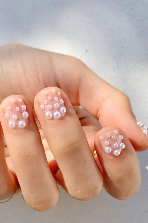 Up the ante of a pearl mani with different-size embellishments. 📸 betina_goldstein Nails Insta Story, Nail Shape Ideas, Nails By Skin Tone Range, Pearl Nail Art, Pearl Nail, Pearl Nails, Latest Nail Art, Nail Colours, Winter Beauty