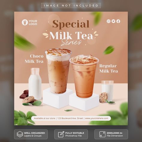 Milktea Poster, Milk Tea Menu, Tea Template, Tea Poster, Rose Milk, Restaurant Flyer, Menu Boards, Drink Photography, Social Media Post Template