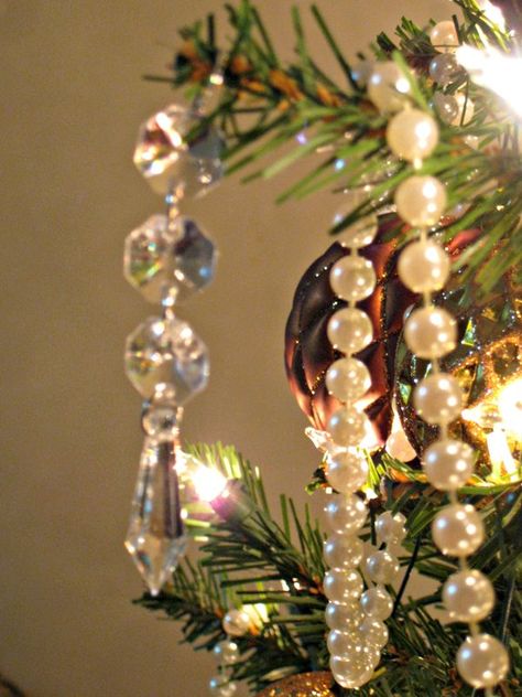 Christmas+Tree+~+all+dressed+up! - Scrapbook.com Crystal And Pearl Christmas Tree, Ideas Navidad, Crystal Christmas Tree, Pearls Diy, Winter Wonderland Wedding, Wonderland Wedding, Shades Of Gold, Draped Fabric, Christmas Inspiration