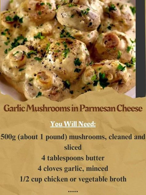 Chef Michael D. Symon 🍝 | Garlic Mushrooms in Parmesan Cheese is a delicious, simple, and elegant dish that can be served as a side or a topping for steaks, chicken, or pasta | Facebook Garlic Mushrooms In Parmesan Cheese, Parmesan Sauce Recipe, Mushroom Side Dishes, Mushroom Recipes Healthy, Baked Mushrooms, Mushroom Dish, 2024 Recipes, Parmesan Sauce, Garlic Mushrooms