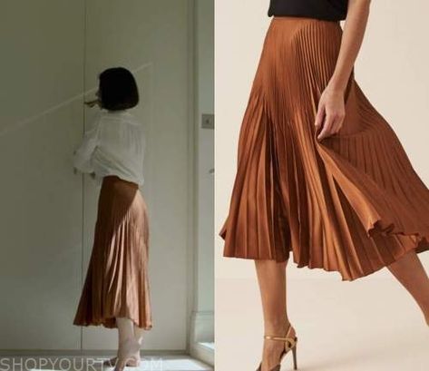 Behind Her Eyes: Season 1 Episode 4 Adele's Orange Pleated Midi Skirt | Shop Your TV Behind Her Eyes Adele Outfits, Behind Her Eyes Adele, Adele Ferguson, Behind Her Eyes, Boho Formal, Worn On Tv, Wardrobe Goals, Personal Aesthetic, Elegant Casual