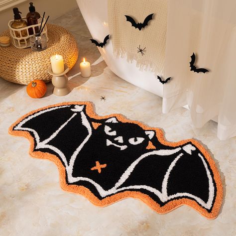 PRICES MAY VARY. 【Gothic Fun Halloween Design】Create a spooky Halloween vibe in your home with our Gothic Halloween Bathroom Rug. Perfect for Halloween. This uniquely shaped Halloween bat rug brings an exciting festive atmosphere and will brighten the eyes of your guests 【Non-slip Backing】The backing of the tufted bat mat is made of anti-skid rubber, so the indoor mat can be firmly fixed on the floor without sliding around, which is safe and comfortable for your children and pets. Be sure to mak Halloween Bathroom Decor, Gothic Bathroom, Front Door Living Room, Door Living Room, Halloween Bathroom, Indoor Mat, Halloween Bat, Gothic Halloween, Bedroom Kids