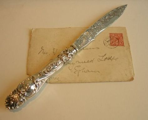 HIGHLY ORNATE ENGLISH VICTORIAN STERLING SILVER LETTER OPENER Paper Knife, Wax Seal Jewelry, Silver Platters, Letter Openers, Silver Paper, Letter Opener, Necklace For Girlfriend, Silver Jewels, Vintage Lettering