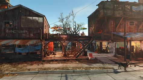 Sanctuary Hills - version 2 - Album on Imgur Fallout 4 Settlement, Fallout Settlement, Fallout 4 Settlement Ideas, Vault 111, Fallout 4 Mods, Post Apocalyptic Art, Fallout Game, Fallout Art, Fall Out 4