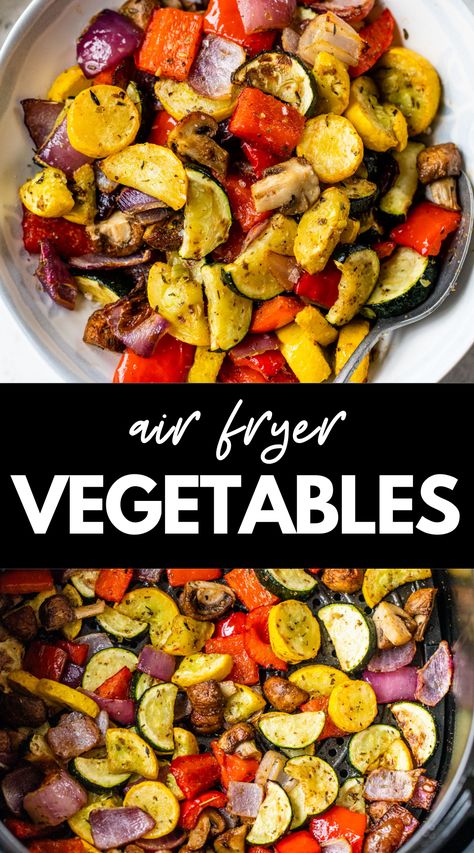 Cook your veggies in half the time with this Air Fryer Vegetables recipe! Cooking vegetables in the air fryer is a quick and hands-off method that yields tender and caramelized veggies using less oil than oven-roasting. Wfpb No Oil Air Fryer Recipes, Air Fryer Mixed Veggies, Roasted Air Fryer Veggies, How To Cook Vegetables In Air Fryer, Fresh Veggies In Air Fryer, Roast Veggies In Air Fryer, Air Fryer Roasted Vegetables Recipe, Air Fryer Vegetable Medley, Airfryer Roasted Vegetables