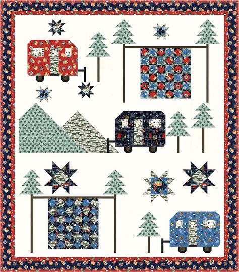 Go Rving Quilt by Coach House Designs Camper Quilt, Camping Quilt, Camper Art, Tiled Quilt, Coach House, Pdf Quilt Pattern, Michael Miller Fabric, Camping Outdoors, Panel Quilts