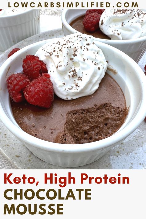 High Protein Custard, High Protein Chocolate Mousse, Protein Items, Protein Custard, Protein Chocolate Mousse, Dairy Free Protein Powder, Mouse Recipes, Moose Recipes, Low Carb Chocolate Mousse