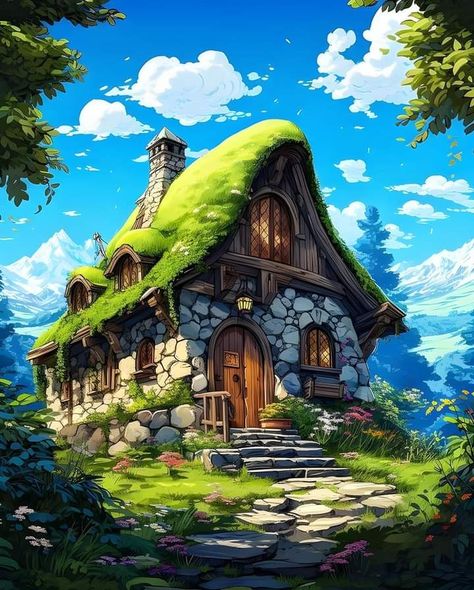 Sunny House, Fantasy Cottage, Name Paintings, Hansel Y Gretel, Fairytale House, Unique Bird Houses, Fairytale Cottage, Fantasy Homes, Landscape Art Painting