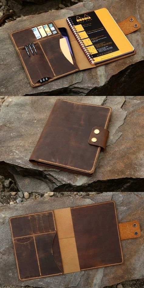 Rhodia Notebook, Leather Book Covers, Small Notes, Leather Notebook Cover, Leather Wallet Pattern, Vintage Wallet, Leather Journal Cover, Leather Craft Projects, Leather Diy Crafts