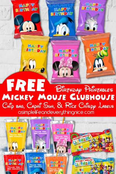 A Simple Life and Everything Nice - Page 4 of 11 - Free Party Printables, Party Ideas, and Crafts Mickey Mouse Clubhouse Birthday Decor, Birthday Chip Bag Ideas, Mickey And Friends Birthday Party Ideas, Mickey Mouse Clubhouse Treats, Diy Mickey Mouse Clubhouse Decorations, Mickey Mouse Birthday Printables, Chips Bags Ideas, Mickey Clubhouse Birthday, Mickey Mouse Clubhouse 1st Birthday