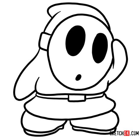 Shy Guy Tattoo Design, Shy Guy Drawing, Guy Coloring Pages, Yoshi Drawing, Traditional Tattoo Stencils, Mario Coloring Pages, Easy Doodles, Shy Guy, Doodles Drawings