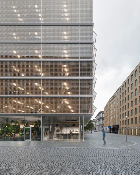 transparent grid façade completes parking house by malý chmel in czech republic Car Park Design, Parking Building, Your Drawing, Natural Ventilation, Parking Design, Building Facade, Garage Design, Facade Architecture, Facade Design